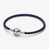 Pandora Moments Geflochtenes Lederarmband in Blau mit Kugelverschluss - 592790C01